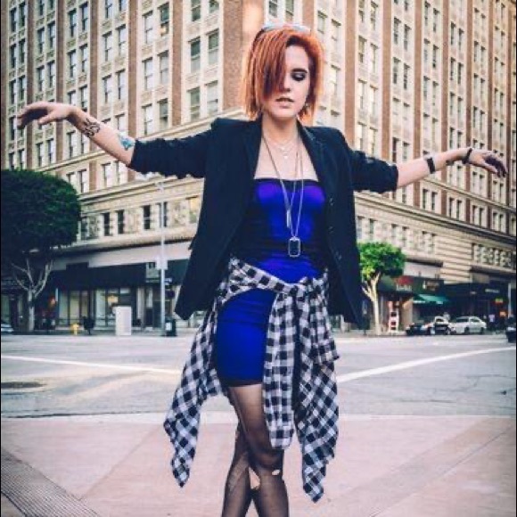 Blue and Black Lace Mini Strapless Dress - Picture 2 of 2